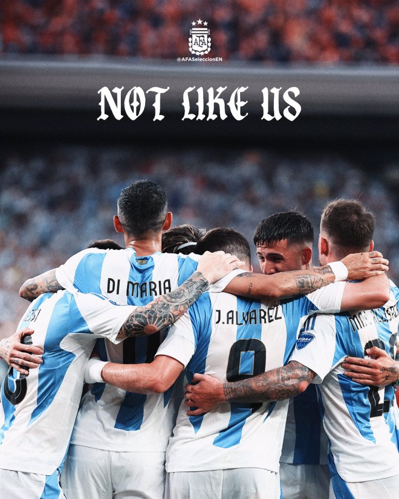 “Not like us”, el mensaje de Argentina para Drake (X @AFASeleccionEN).